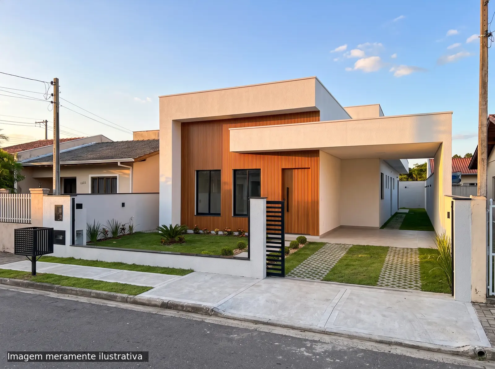 Casa + Lote 2 dormitórios (suíte) contemporânea branca e madeira