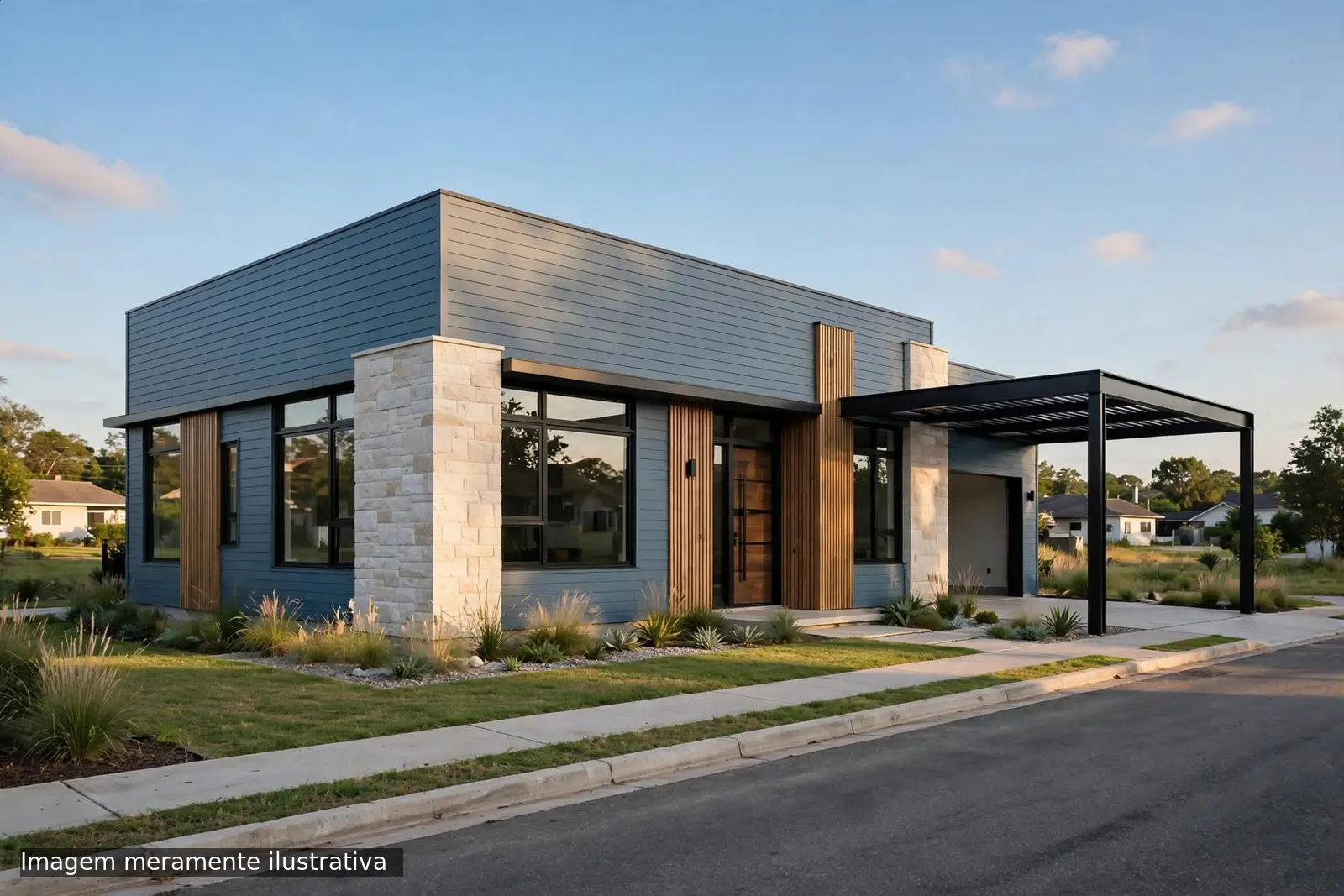 Casa + Lote 2 dormitórios (suíte) moderna azul e pedra